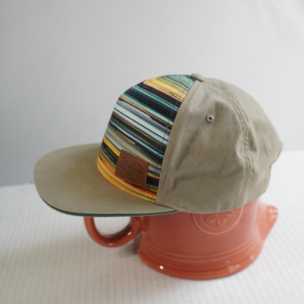prAna Mens Khaki Striped Organic Cotton Blend Snapback Flat Brim Hat Cap Gorp - Picture 3 of 7